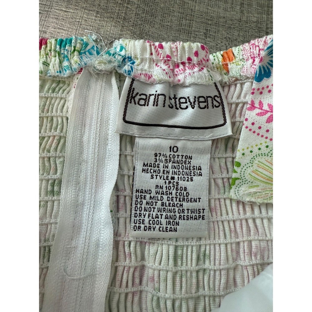 Karin Stevens Y2K Paisley Cotton Sundress Pink Floral Ruffle Hem Size 10 - Picture 4 of 8